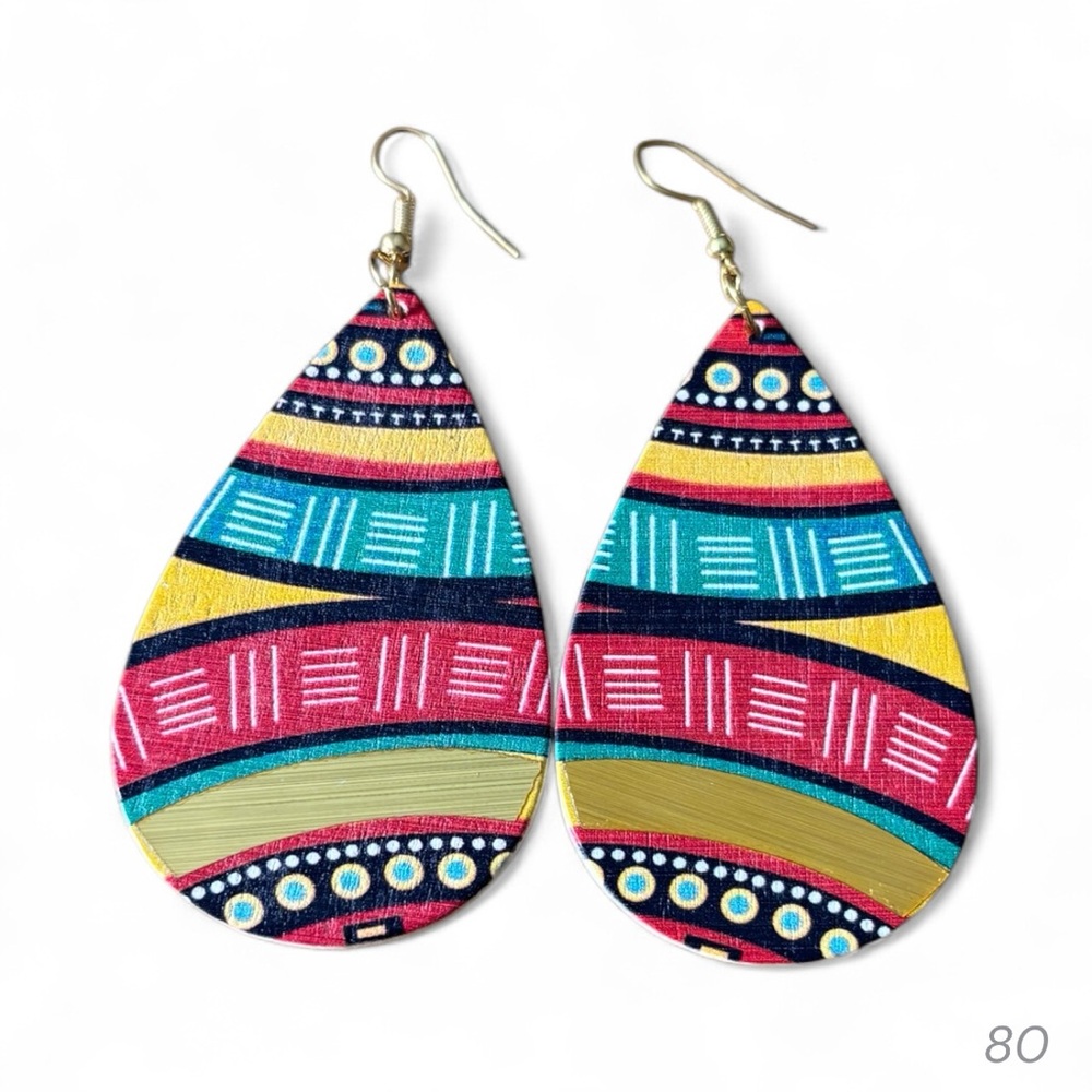 Fashion Jewelry Colorful Patterned Teardrop Earrings - Picture 2 of 6